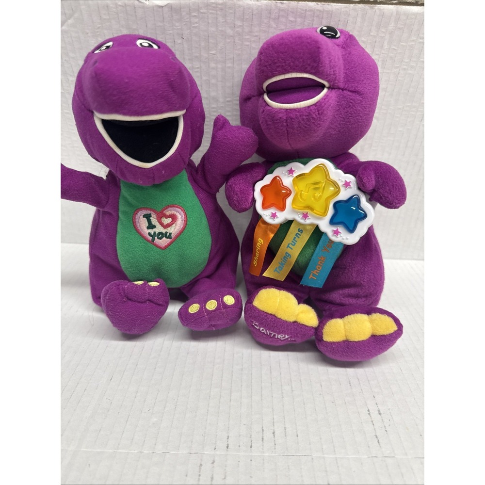 2 Barney I LOVE YOU Plush Talking Singing Purple Dinosaur Lyons *Tested Works*